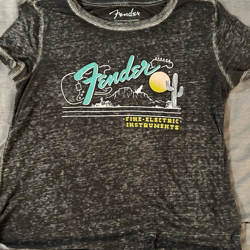 Fender Maurices Black Heather Tee with Teal and Yellow Graphic T-Shirt